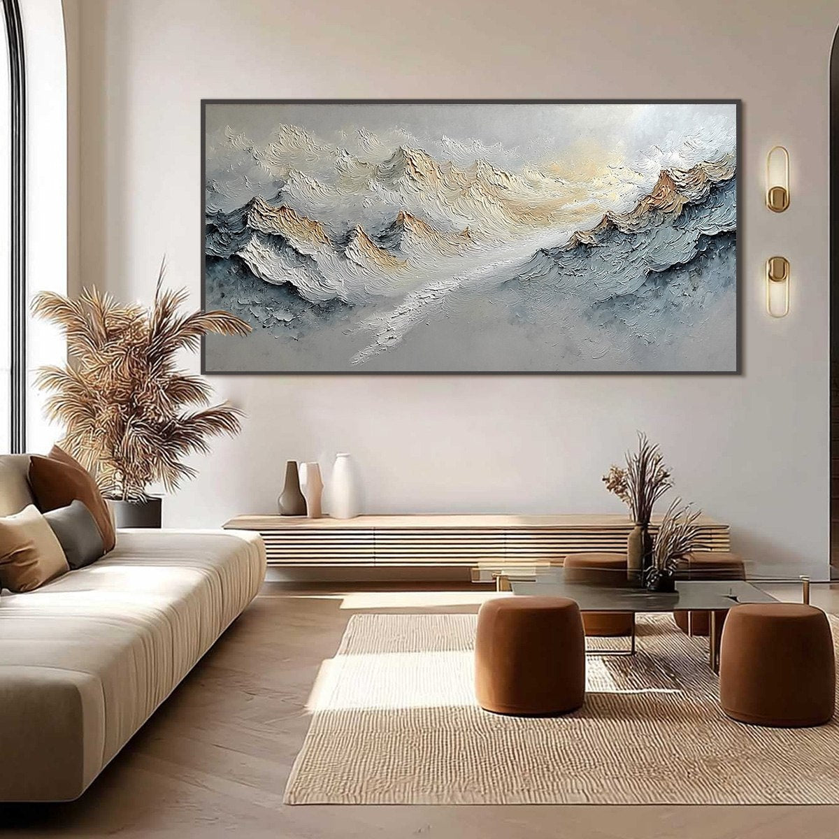 SUMMIT'S WHISPER: Textured Wabi Sabi Abstract Mountain Landscape Painting