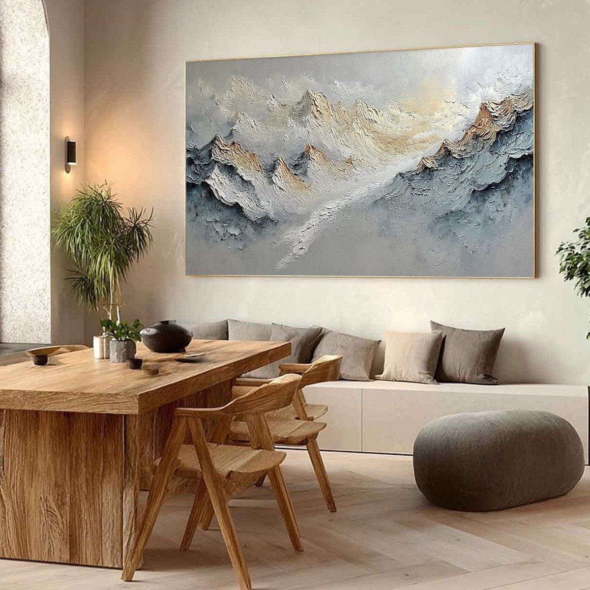 SUMMIT'S WHISPER: Textured Wabi Sabi Abstract Mountain Landscape Painting