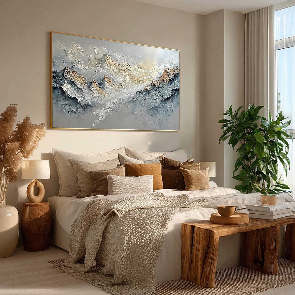 SUMMIT'S WHISPER: Textured Wabi Sabi Abstract Mountain Landscape Painting