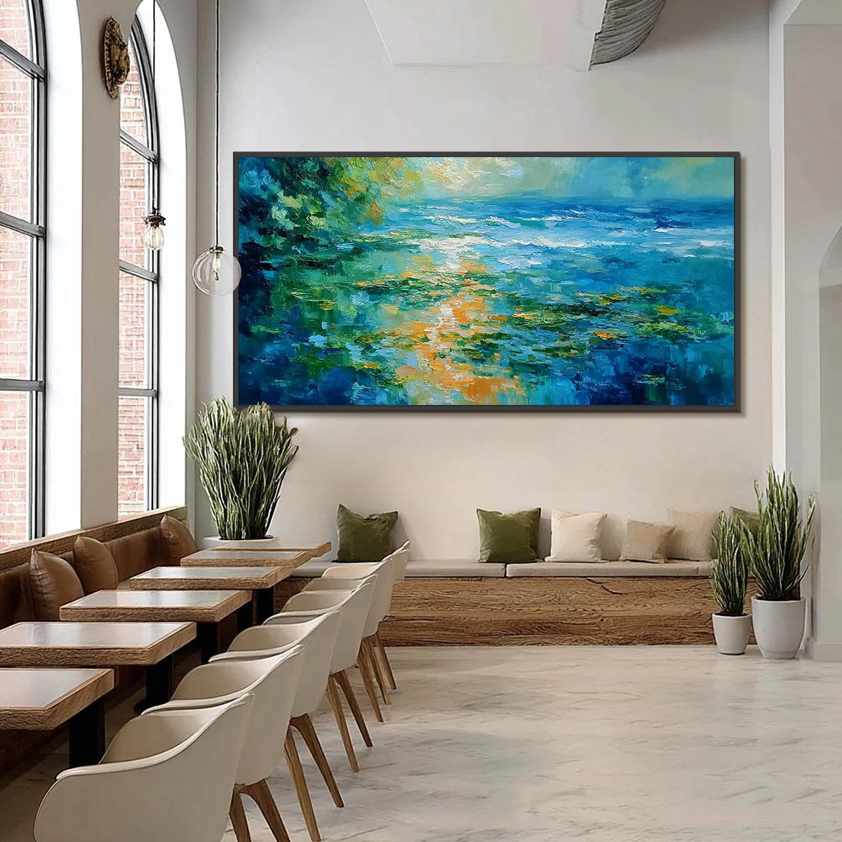 SUN-KISSED LAGOON: Textured Palette Knife Seascape Oil Painting