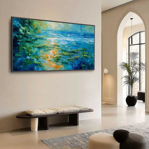 SUN-KISSED LAGOON: Textured Palette Knife Seascape Oil Painting