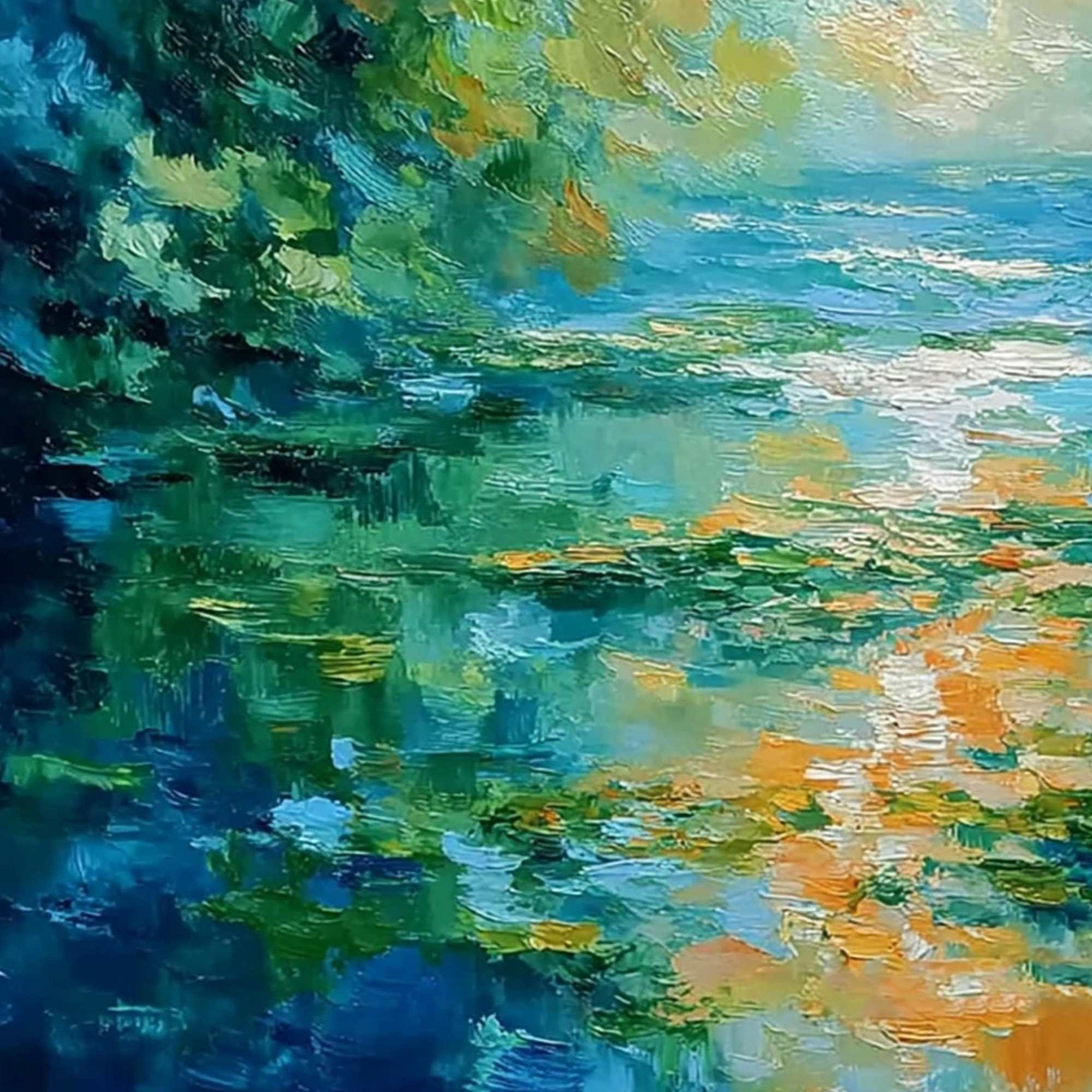 SUN-KISSED LAGOON: Textured Palette Knife Seascape Oil Painting