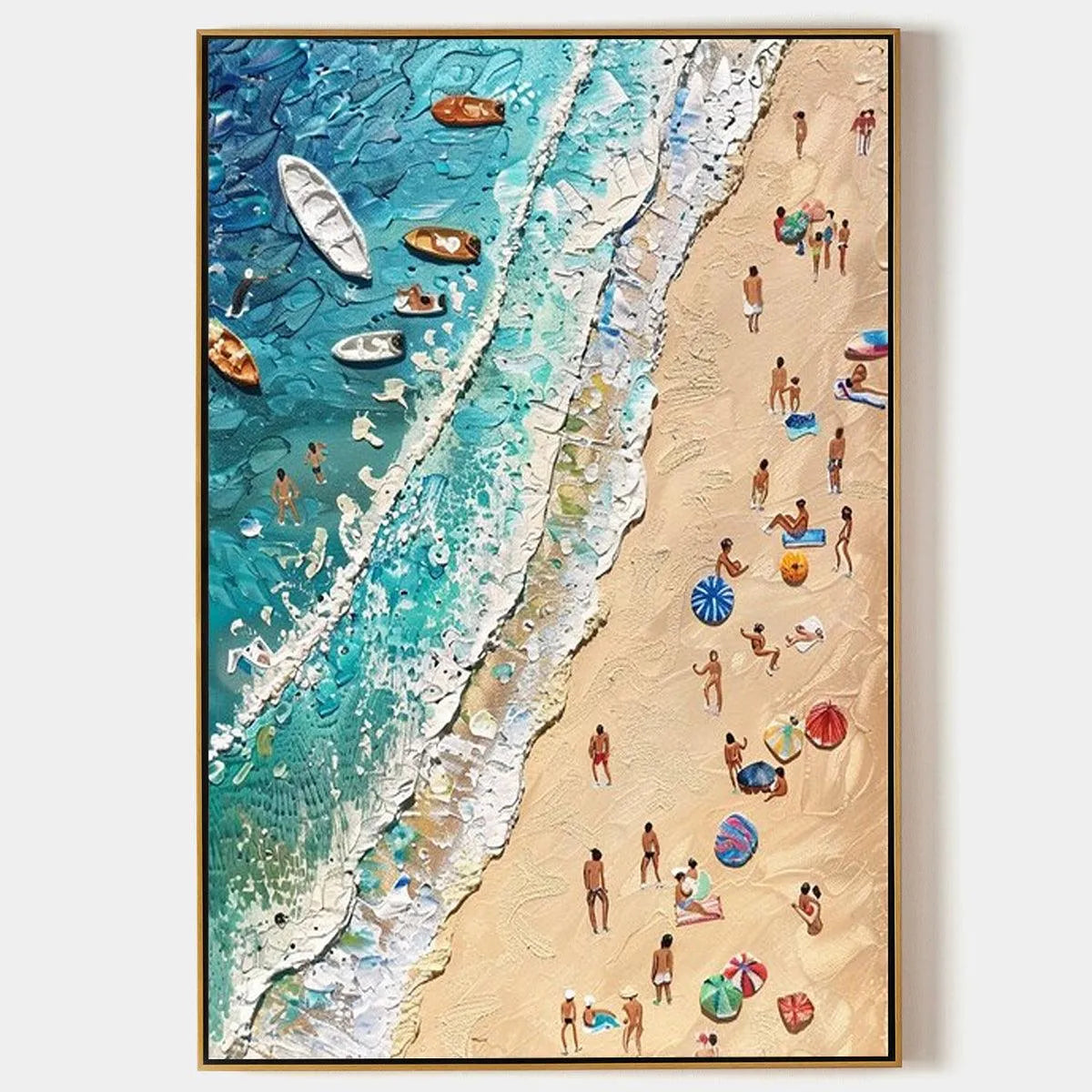 Textured Beach Scene Painting with Figures