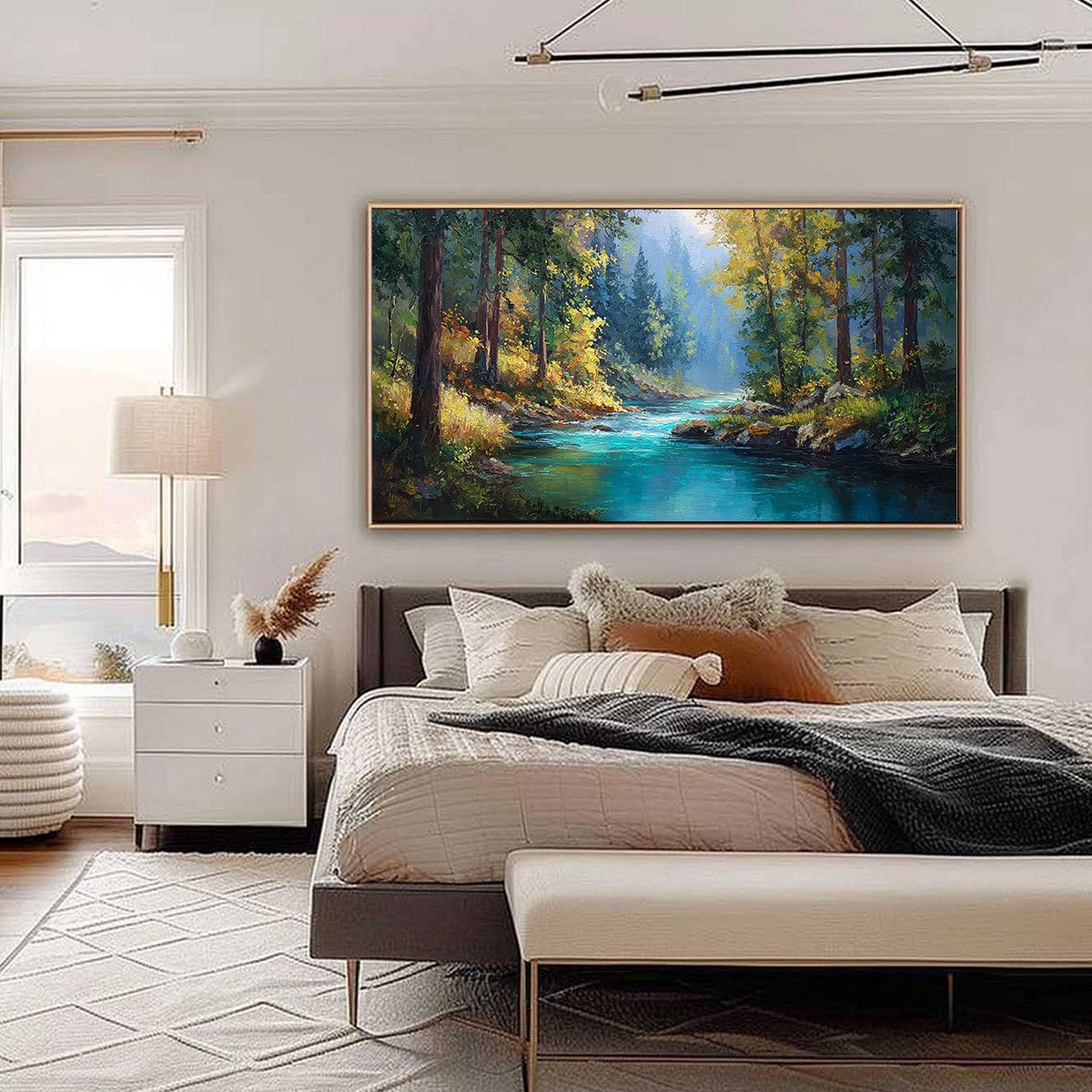 SUNBEAM CREEK: Vivid Forest River Landscape Oil Painting