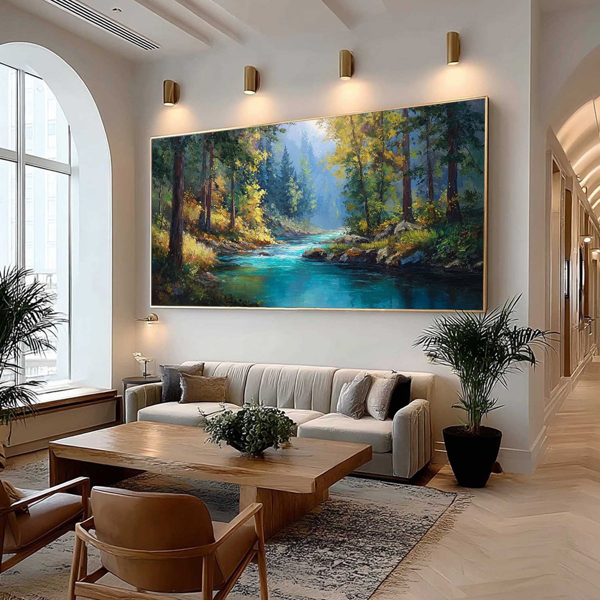 SUNBEAM CREEK: Vivid Forest River Landscape Oil Painting