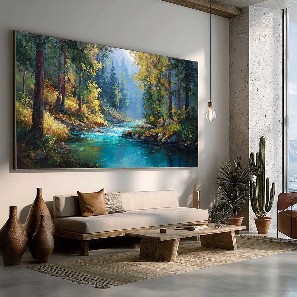 SUNBEAM CREEK: Vivid Forest River Landscape Oil Painting