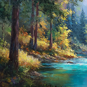 SUNBEAM CREEK: Vivid Forest River Landscape Oil Painting