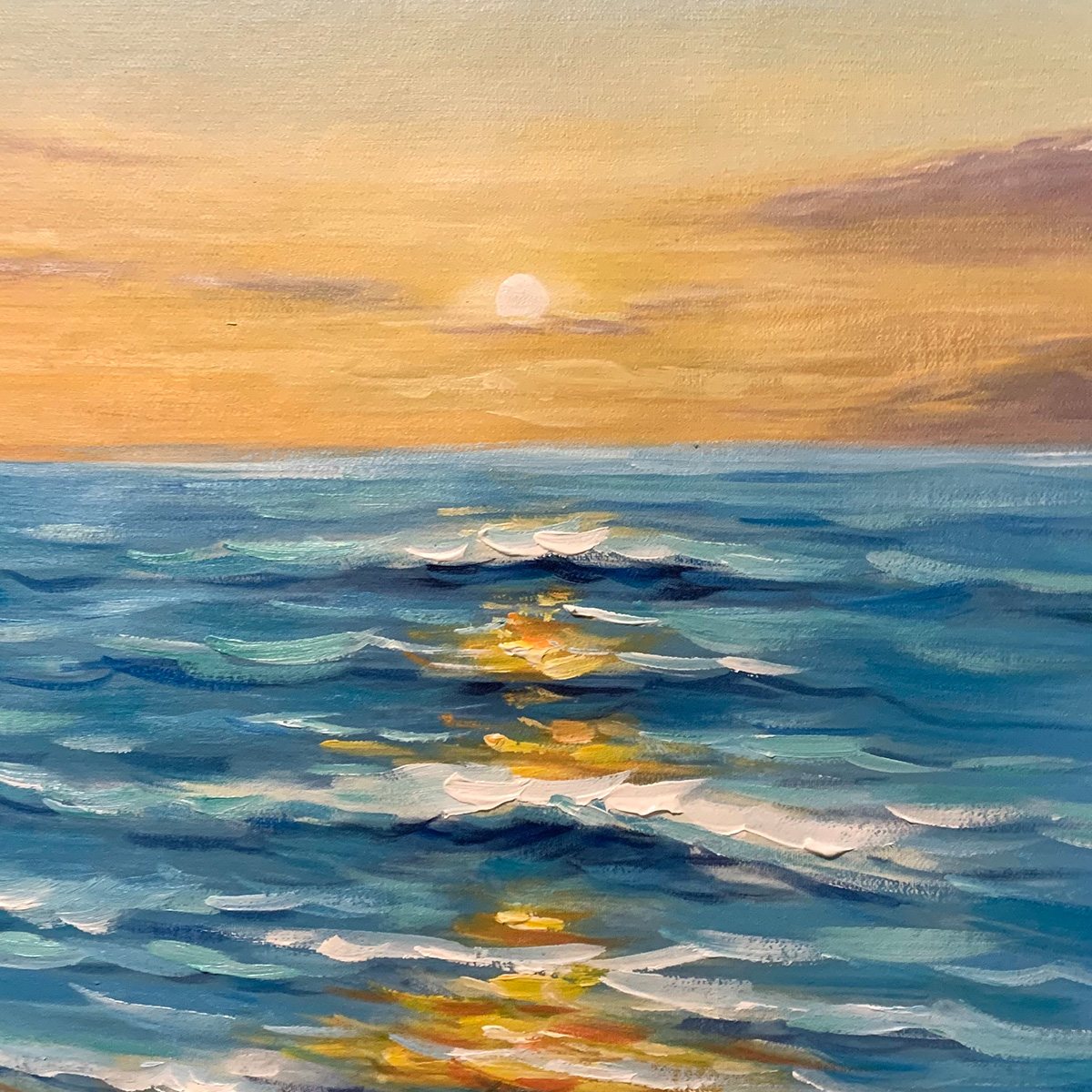 SUNKISSED SHORES- Vertical Ocean Sunset Painting, Beach Wall Art
