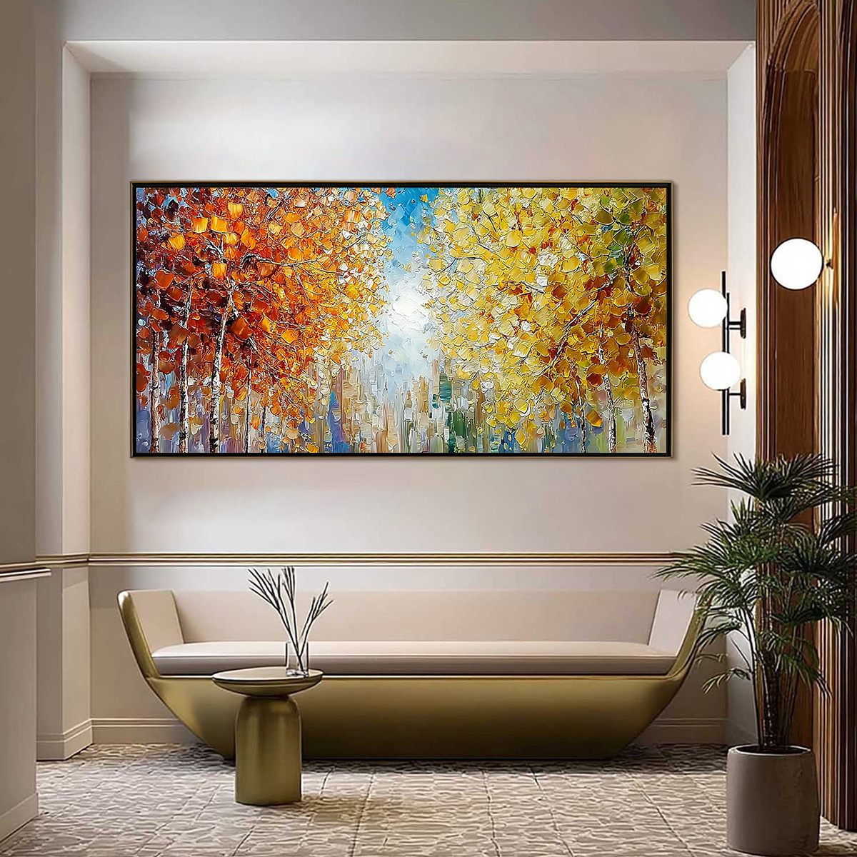 SUNLIT STROLL: Textured Palette Knife Autumn Forest Landscape Painting