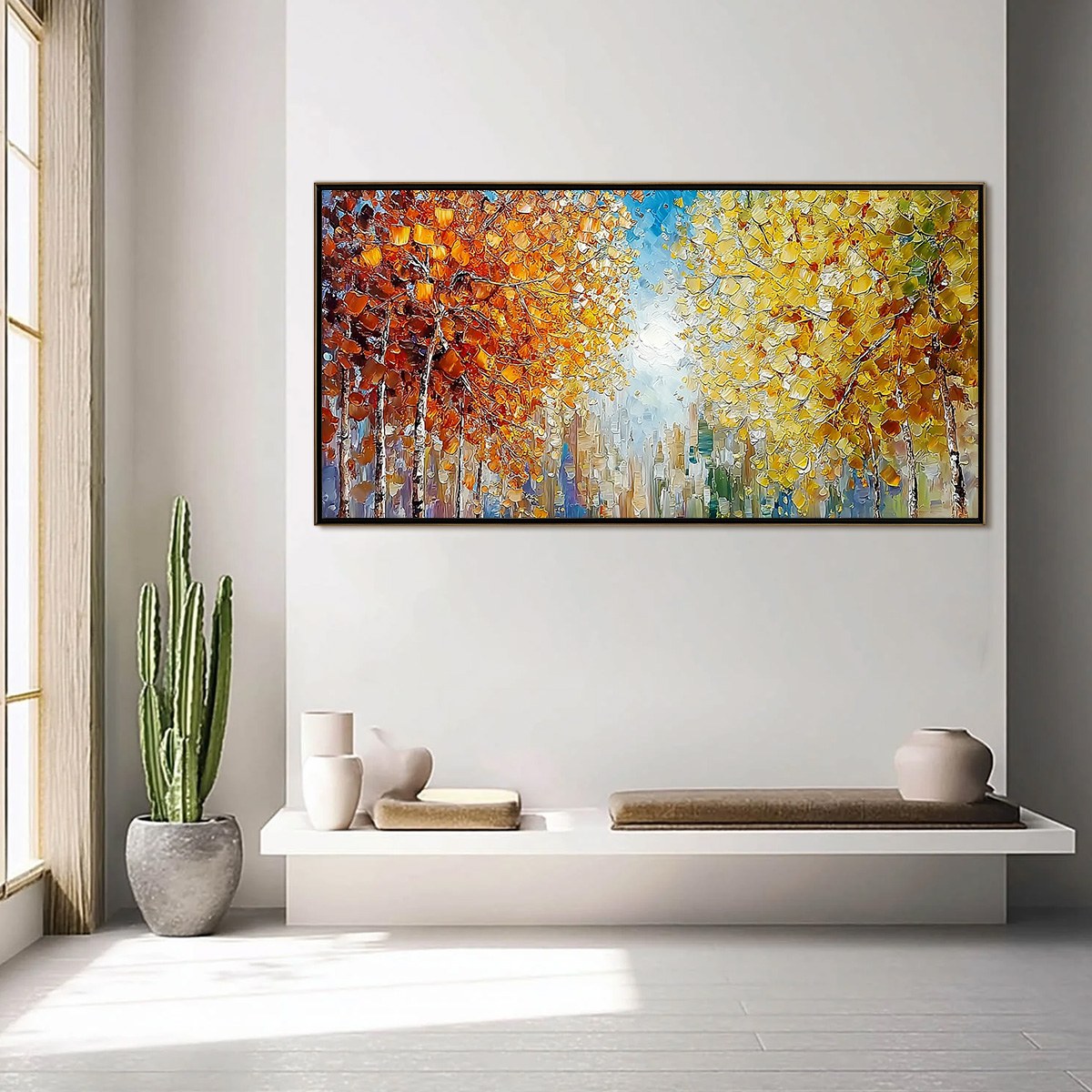 SUNLIT STROLL: Textured Palette Knife Autumn Forest Landscape Painting