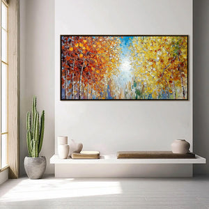 SUNLIT STROLL: Textured Palette Knife Autumn Forest Landscape Painting