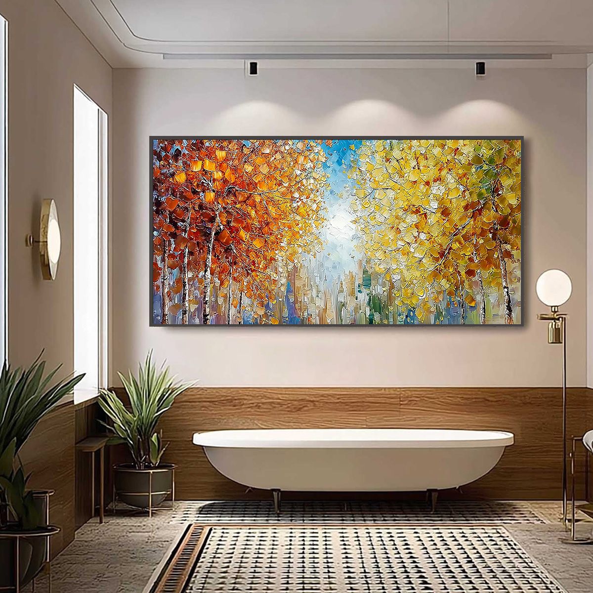 SUNLIT STROLL: Textured Palette Knife Autumn Forest Landscape Painting