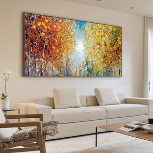 SUNLIT STROLL: Textured Palette Knife Autumn Forest Landscape Painting