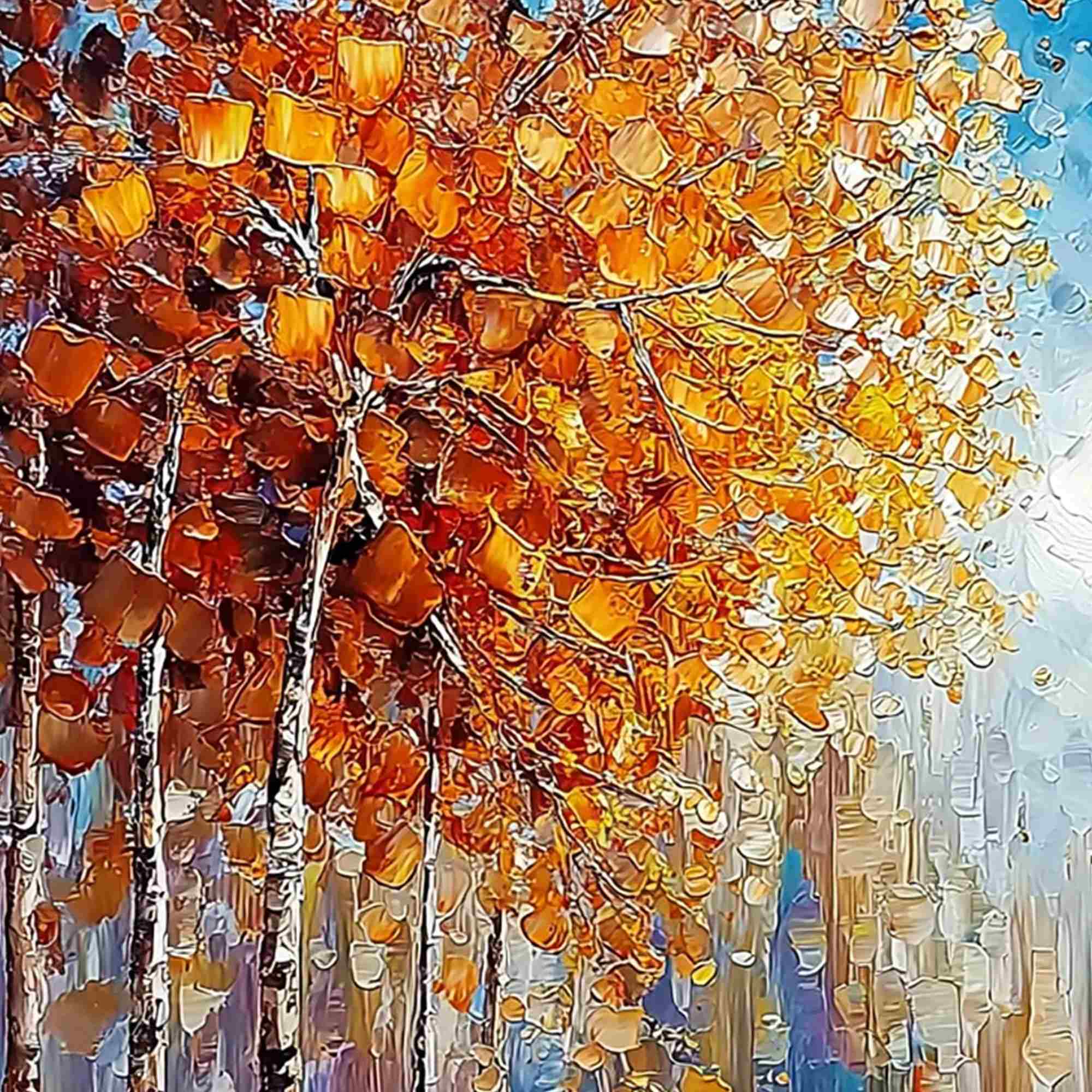 Sunlit Stroll Textured Autumn Forest Oil Painting Wall Art