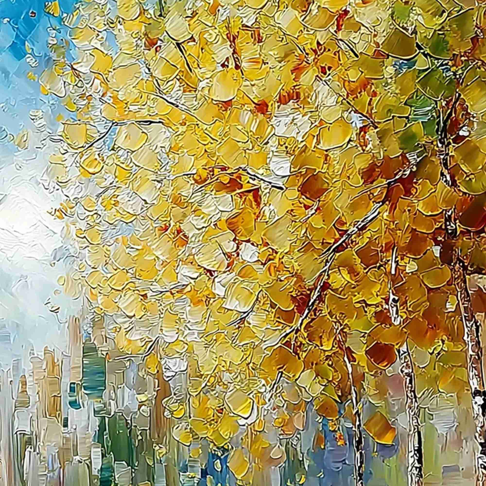 Early Autumn Light 版画 Sunlit Stroll Textured Autumn Forest Oil Painting Wall Art
