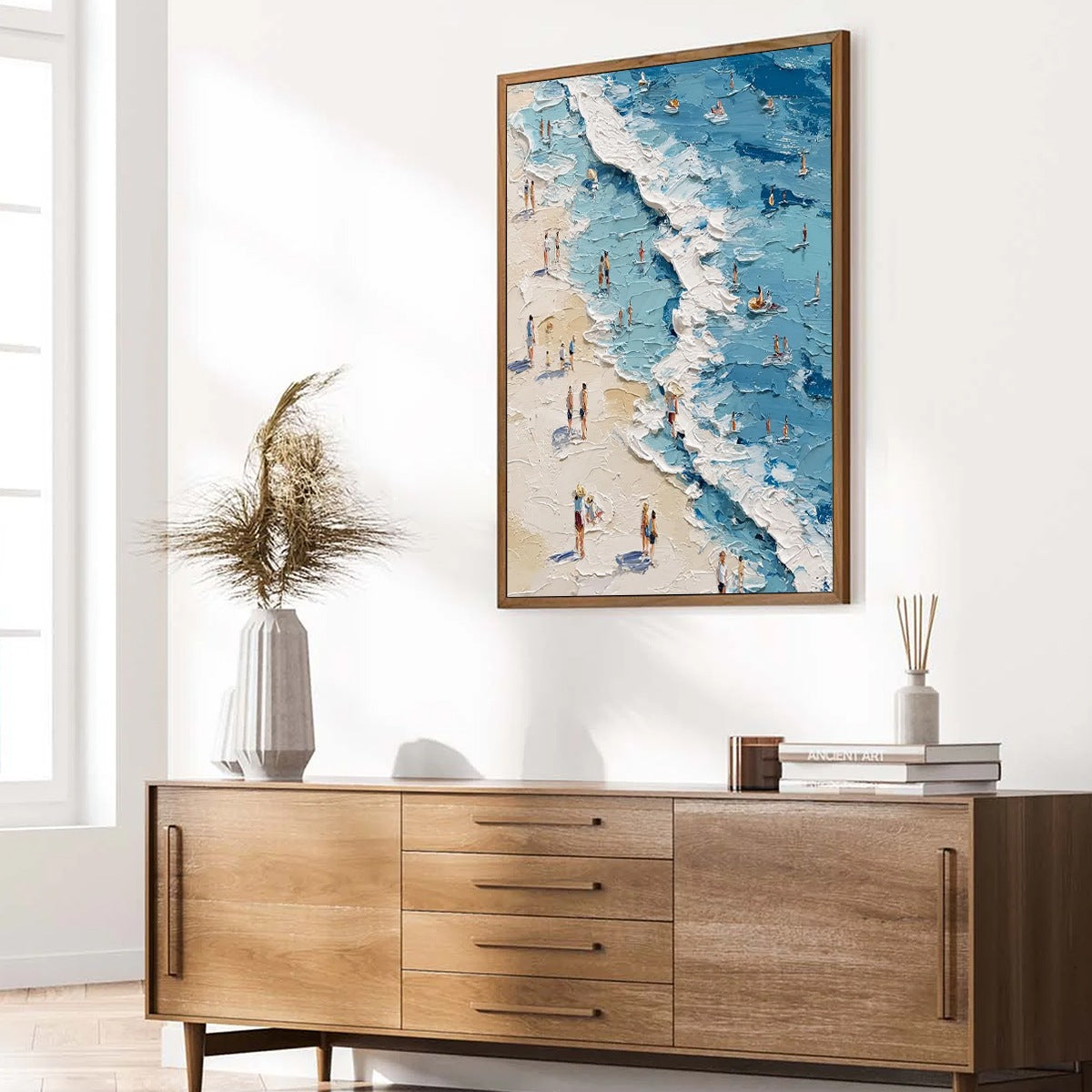 SUNLIT TIDELINE: Textured Palette Knife Beach Scene Painting