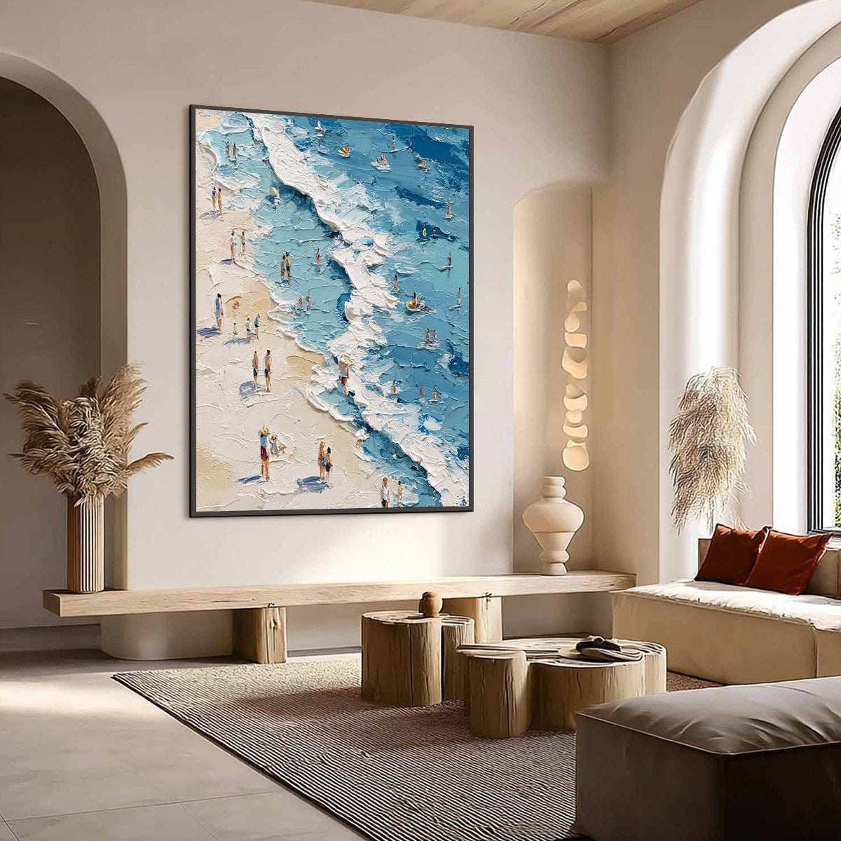 SUNLIT TIDELINE: Textured Palette Knife Beach Scene Painting