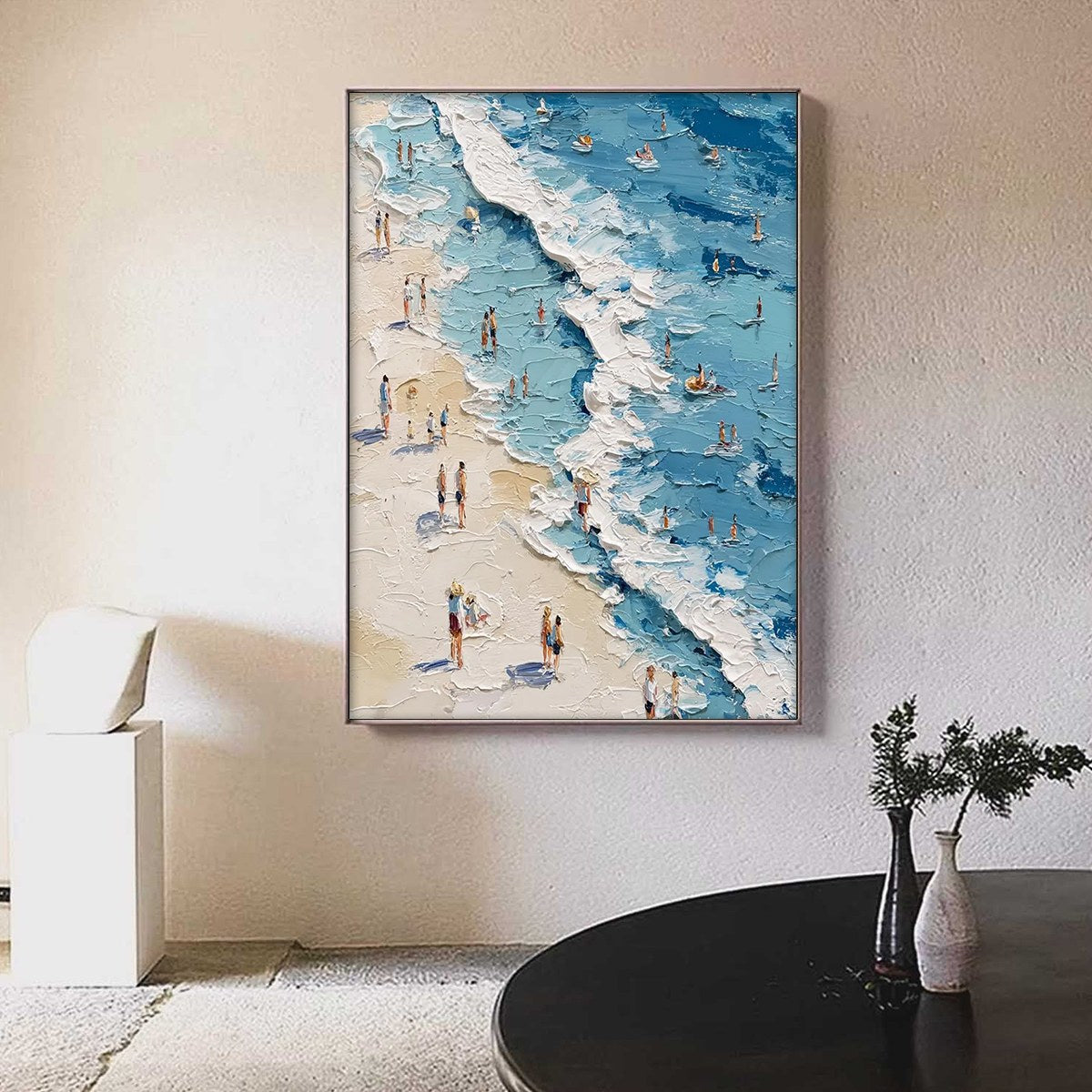 SUNLIT TIDELINE: Textured Palette Knife Beach Scene Painting