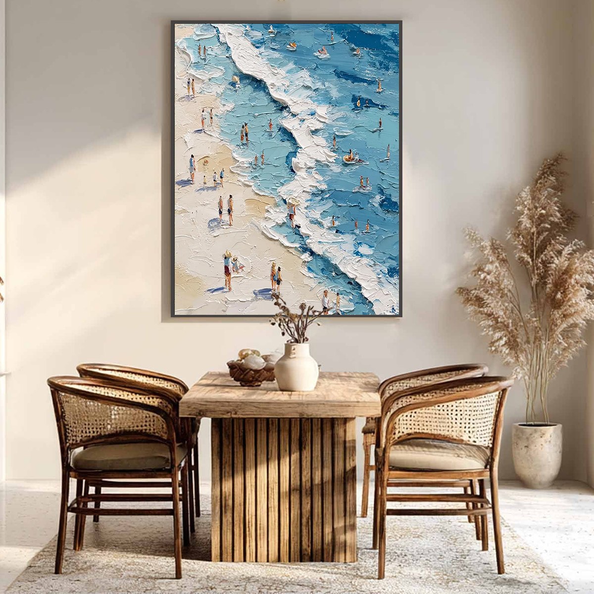 SUNLIT TIDELINE: Textured Palette Knife Beach Scene Painting