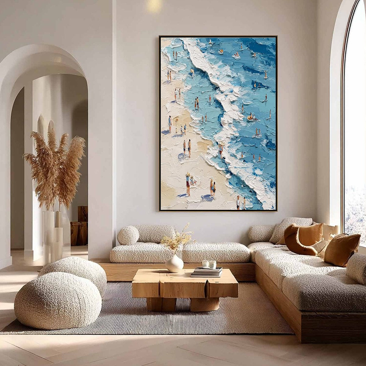 SUNLIT TIDELINE: Textured Palette Knife Beach Scene Painting