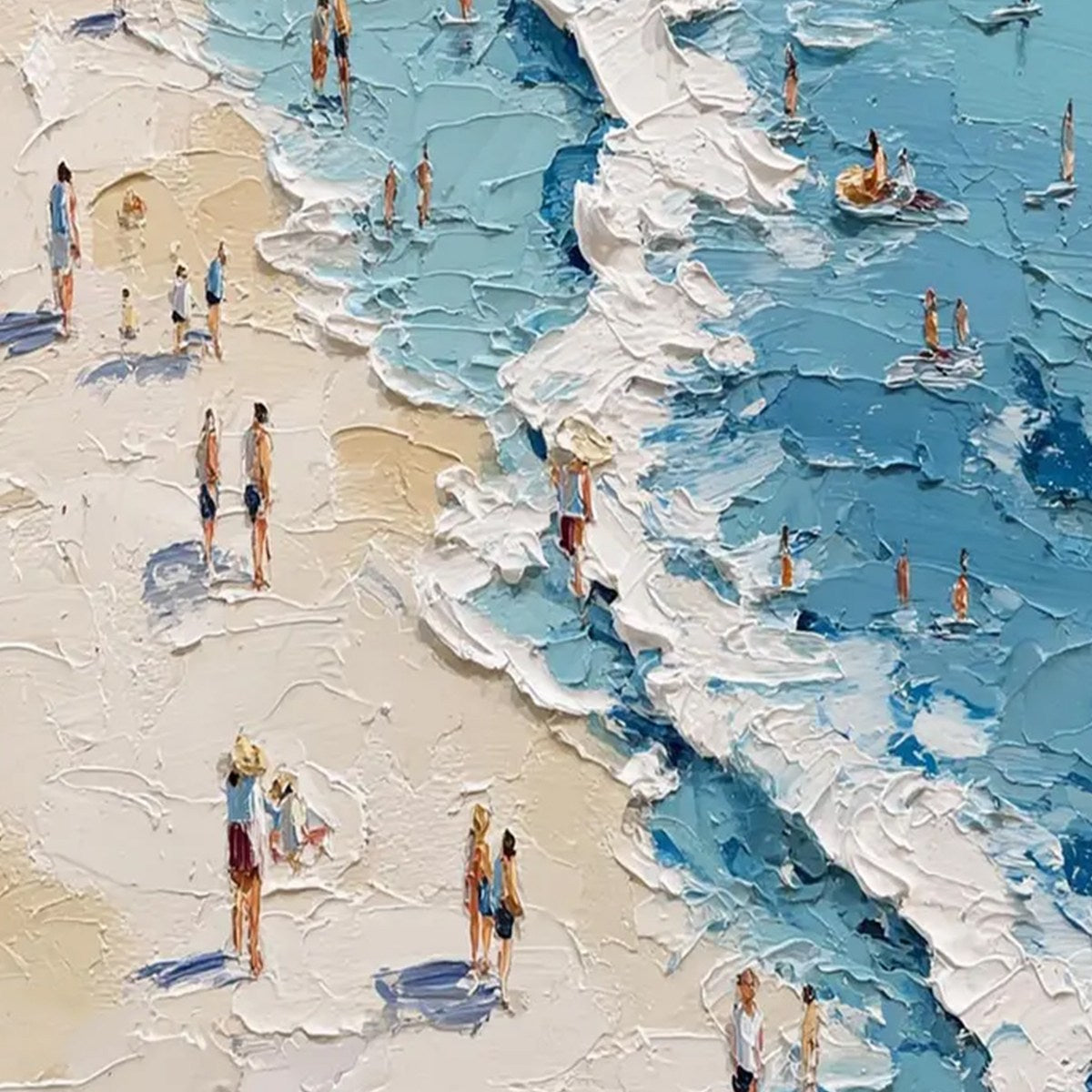 SUNLIT TIDELINE: Textured Palette Knife Beach Scene Painting