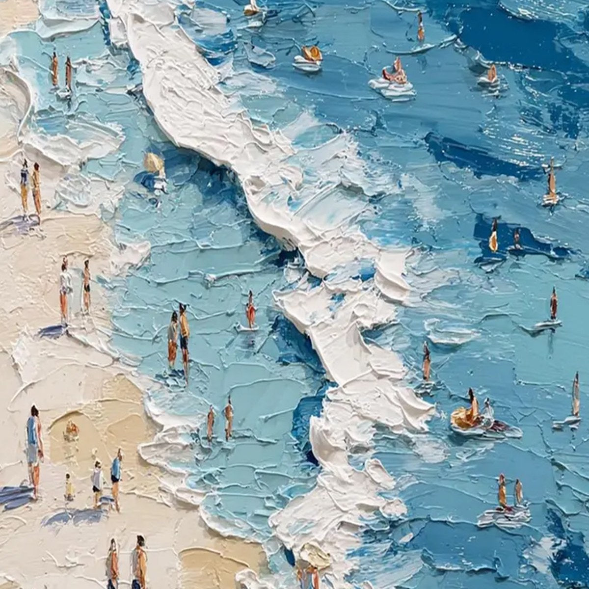 SUNLIT TIDELINE: Textured Palette Knife Beach Scene Painting