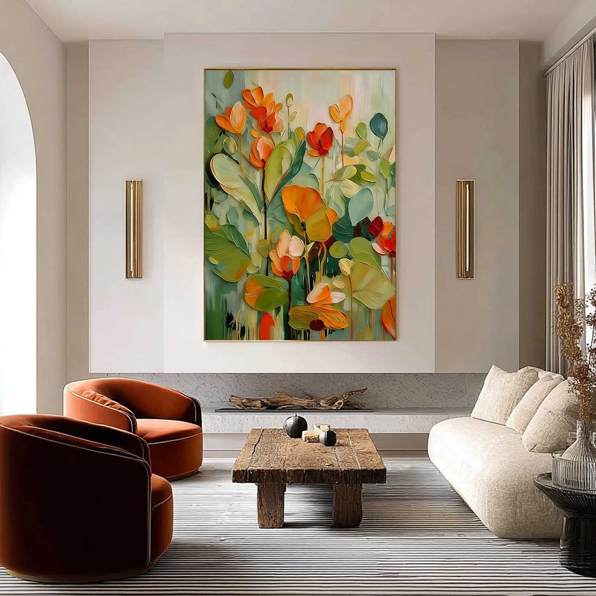 SUNSET BLOOMS: Vibrant Textured Impasto Floral Oil Painting