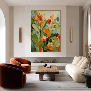 SUNSET BLOOMS: Vibrant Textured Impasto Floral Oil Painting