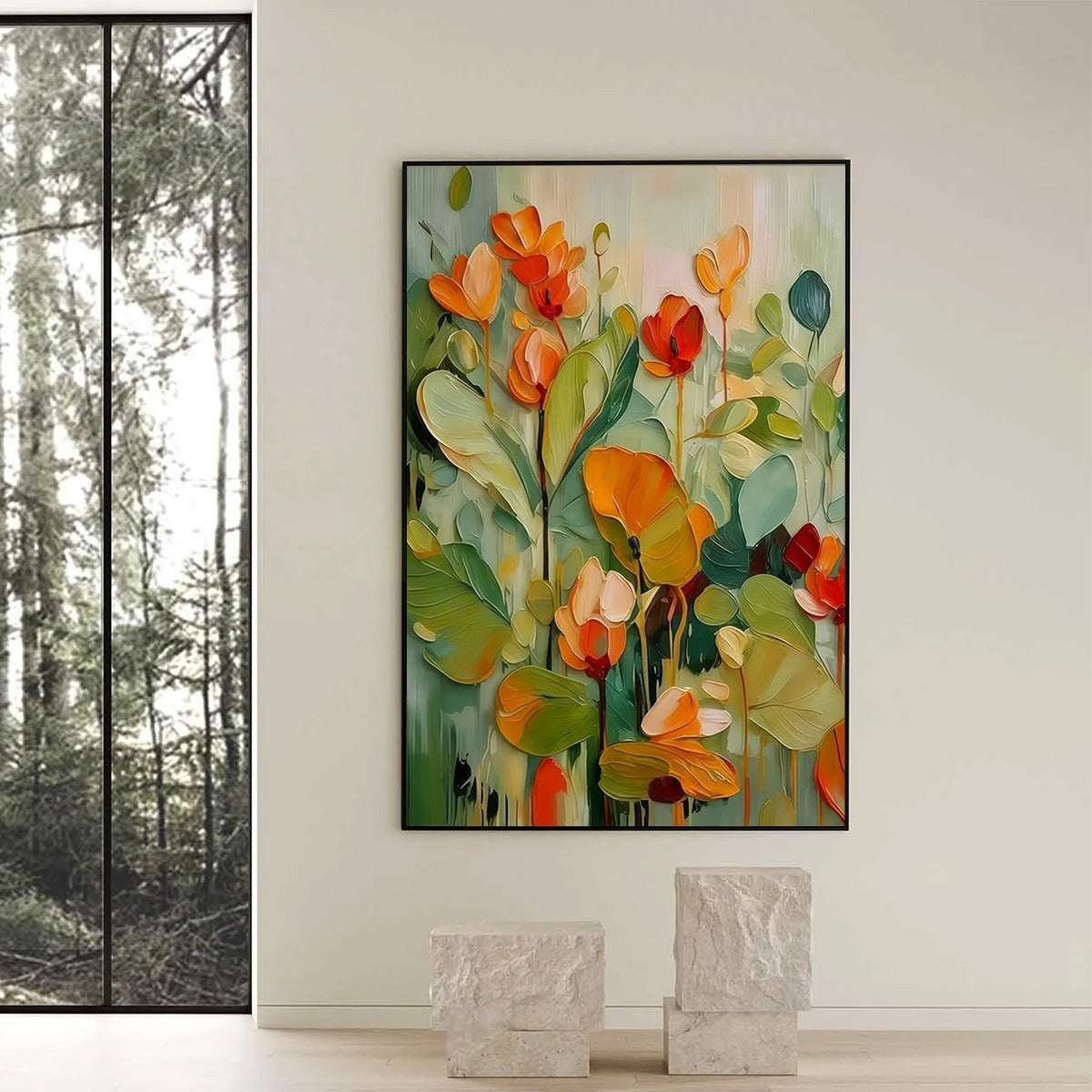 SUNSET BLOOMS: Vibrant Textured Impasto Floral Oil Painting