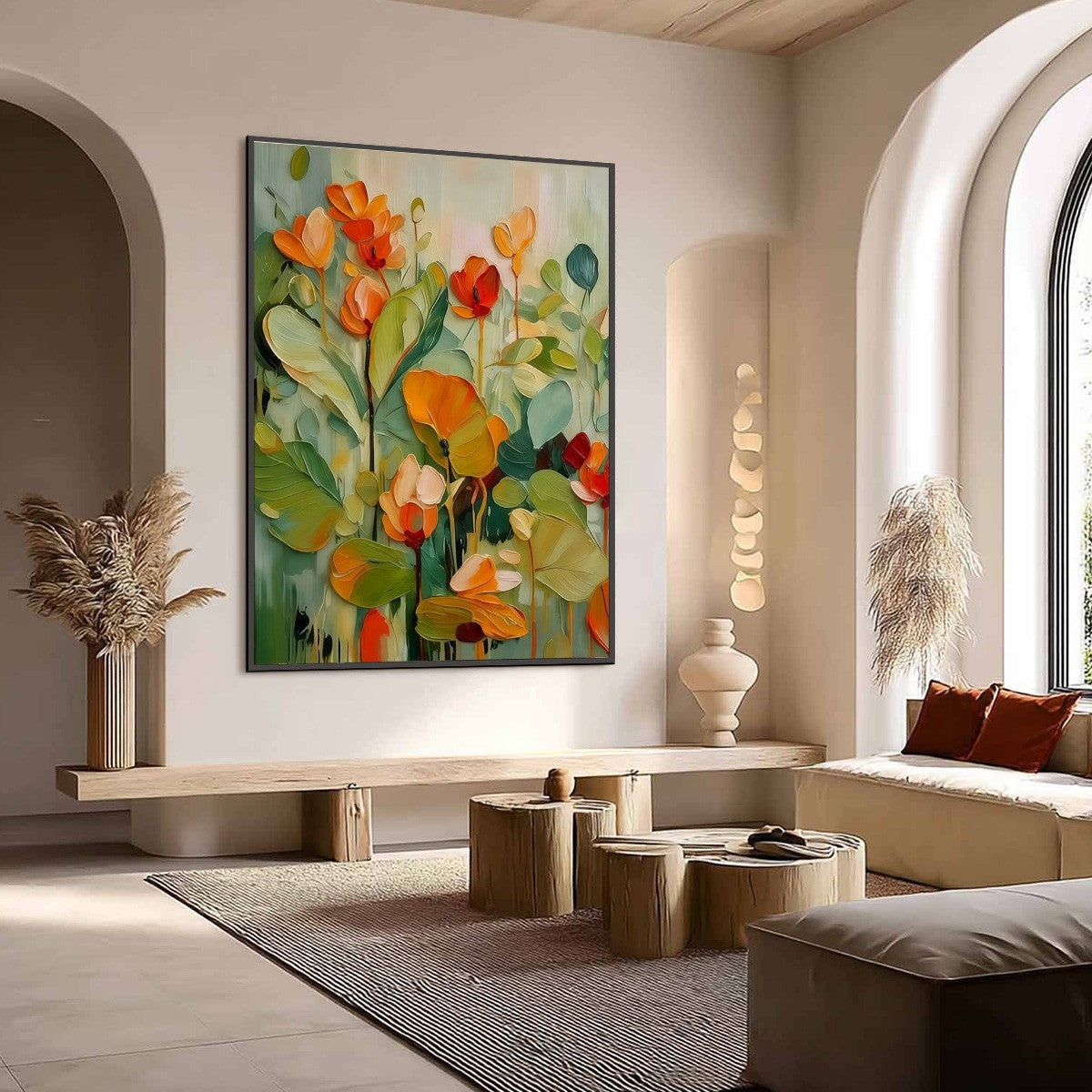 SUNSET BLOOMS: Vibrant Textured Impasto Floral Oil Painting