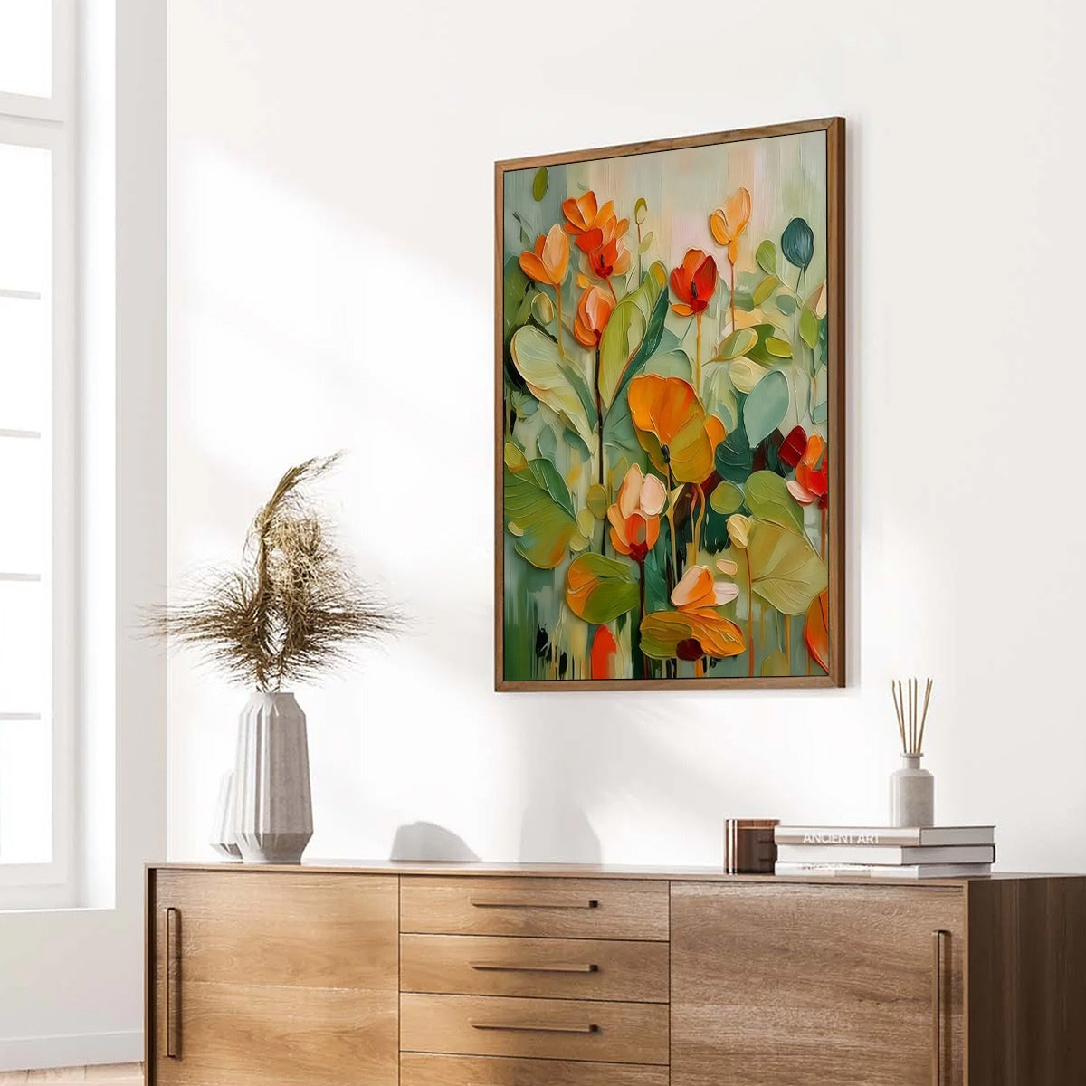 SUNSET BLOOMS: Vibrant Textured Impasto Floral Oil Painting