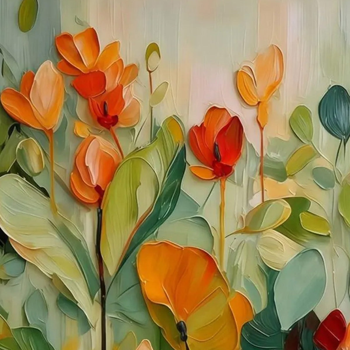 SUNSET BLOOMS: Vibrant Textured Impasto Floral Oil Painting