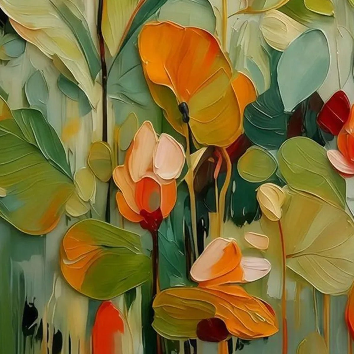 SUNSET BLOOMS: Vibrant Textured Impasto Floral Oil Painting