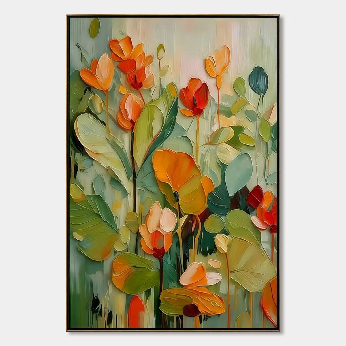 SUNSET BLOOMS: Vibrant Textured Impasto Floral Oil Painting