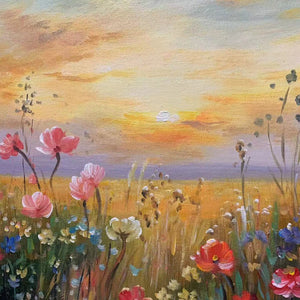 SUNSET FIELD- Colorful Wildflower Field Landscape Painting