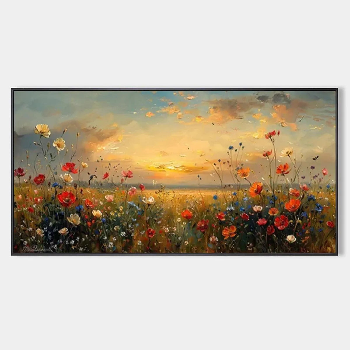 Colorful Wildflower Field Landscape Painting