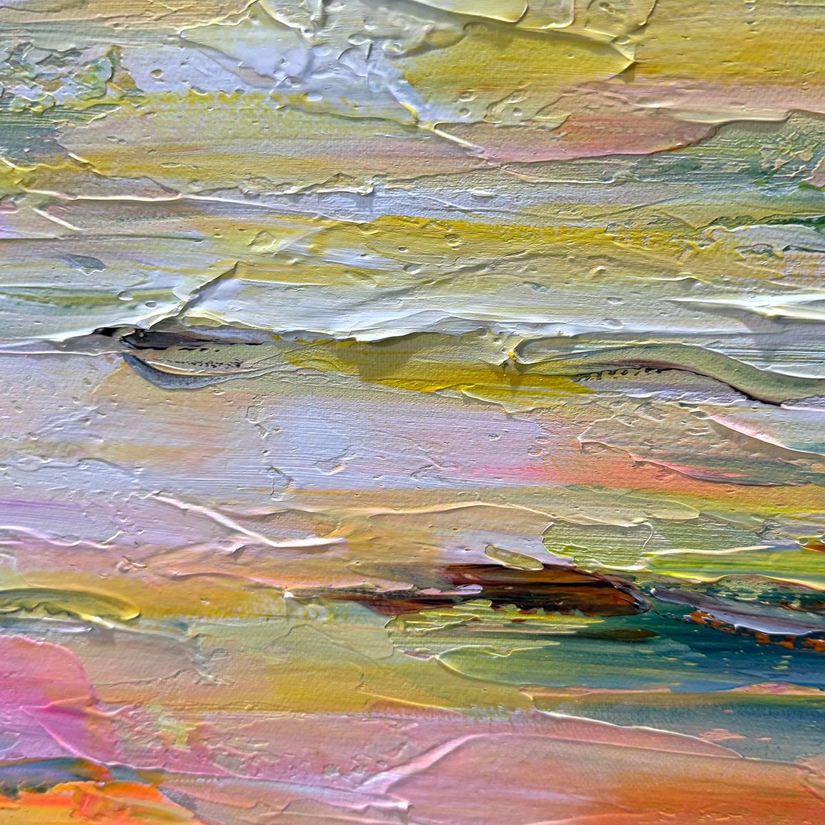 SUNSET SAIL- Seascape Painting, Impasto Texture, Ocean View, Panoramic Wall Art, Horizontal