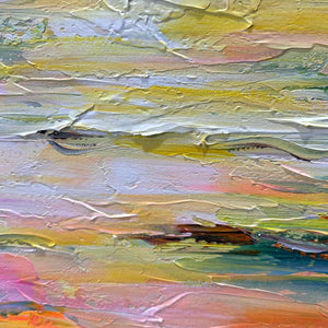 SUNSET SAIL- Seascape Painting, Impasto Texture, Ocean View, Panoramic Wall Art, Horizontal