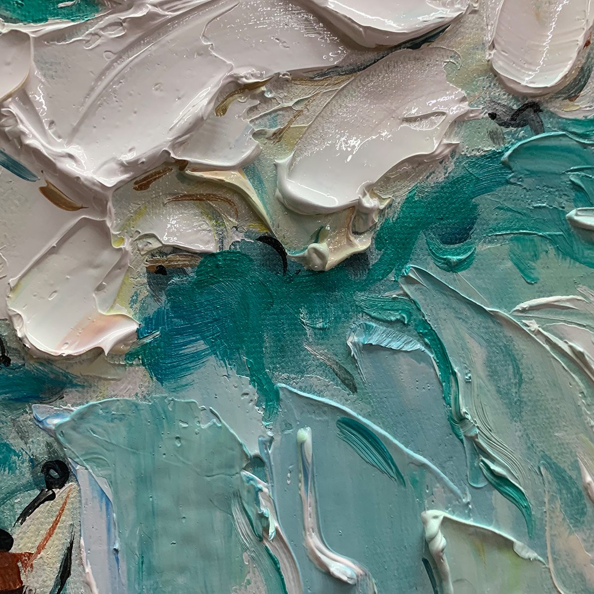 SURF'S UP: Textured Aerial View of Surfers Oil Painting