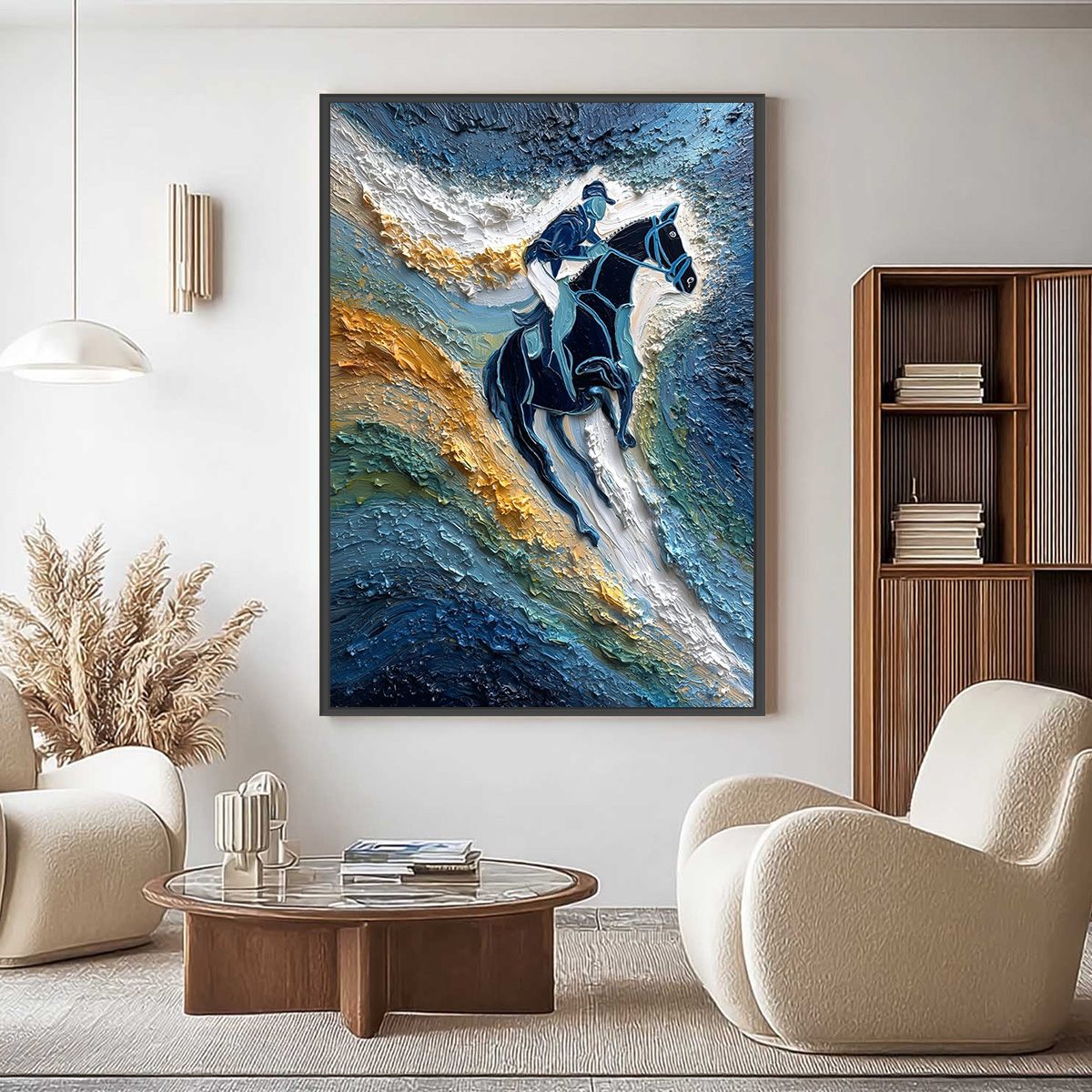 SURGE OF POWER: Textured Impasto Equestrian Horse Sport Oil Painting