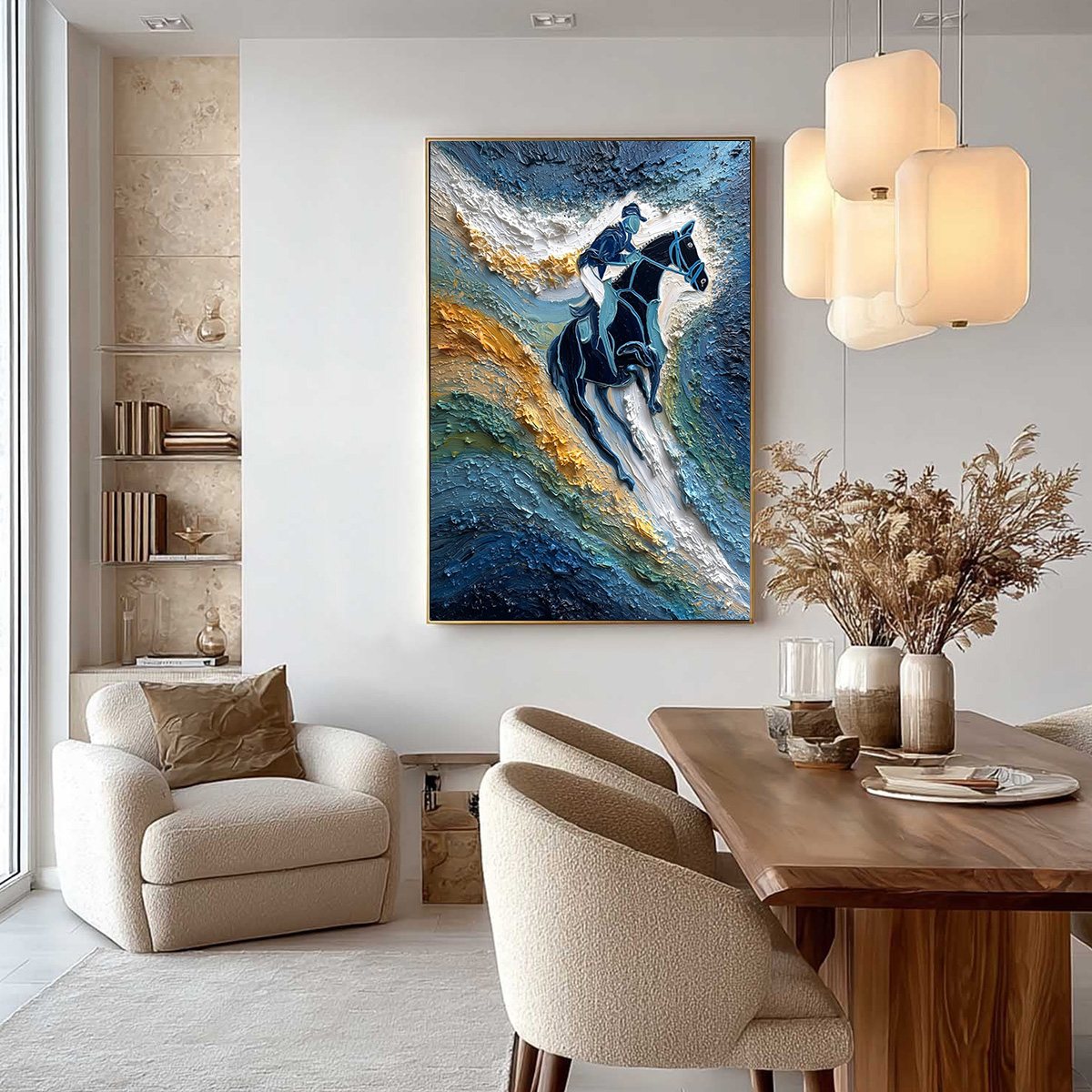 SURGE OF POWER: Textured Impasto Equestrian Horse Sport Oil Painting