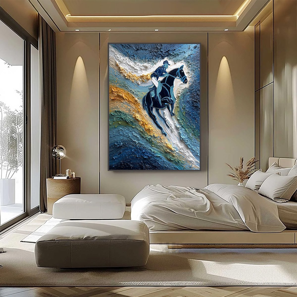 SURGE OF POWER: Textured Impasto Equestrian Horse Sport Oil Painting