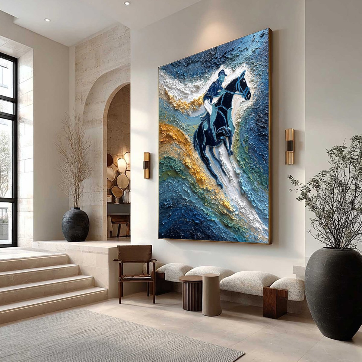 SURGE OF POWER: Textured Impasto Equestrian Horse Sport Oil Painting