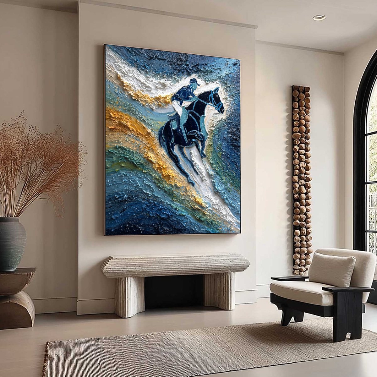 SURGE OF POWER: Textured Impasto Equestrian Horse Sport Oil Painting