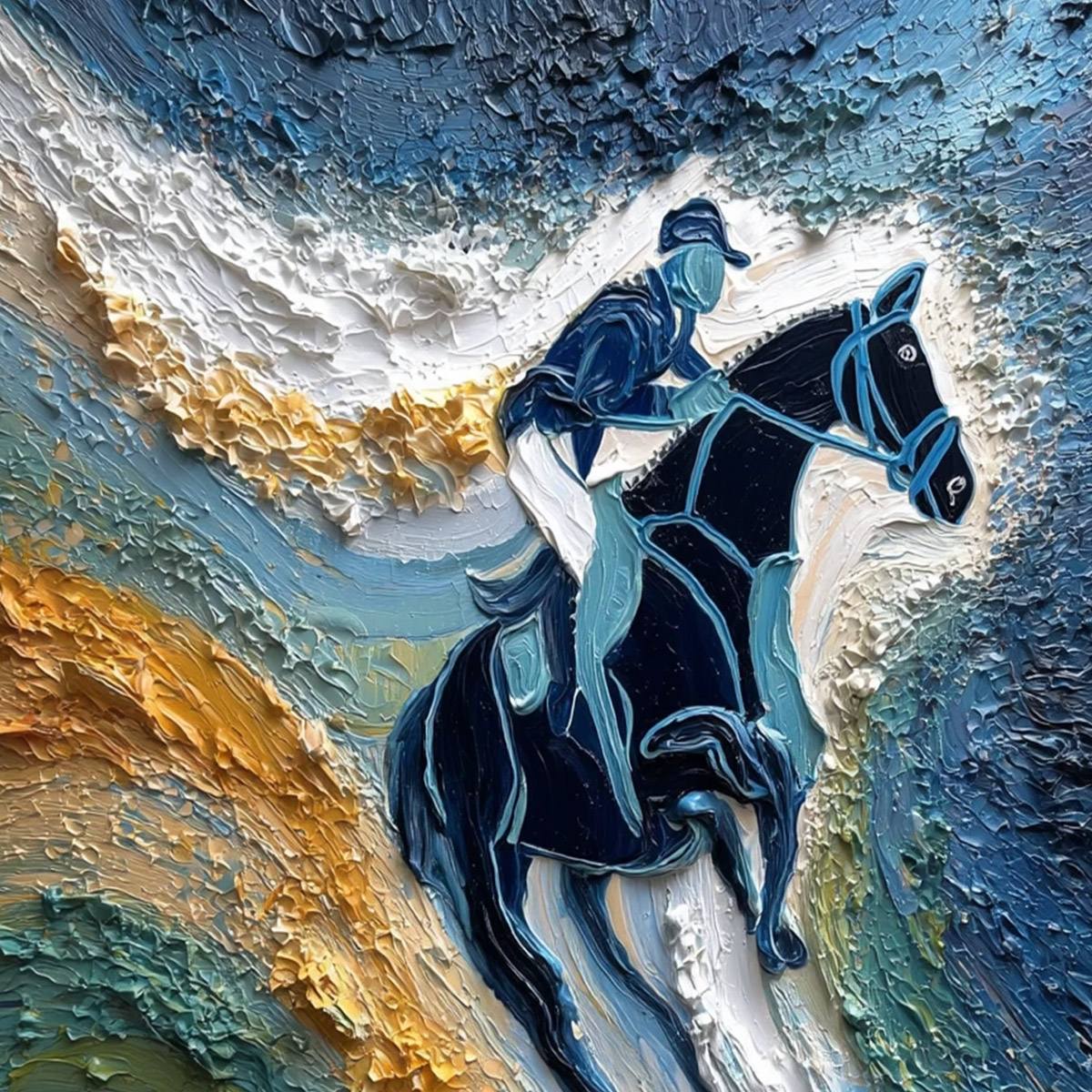 SURGE OF POWER: Textured Impasto Equestrian Horse Sport Oil Painting