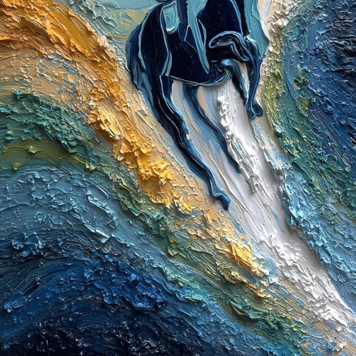 SURGE OF POWER: Textured Impasto Equestrian Horse Sport Oil Painting