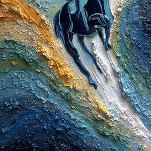 SURGE OF POWER: Textured Impasto Equestrian Horse Sport Oil Painting