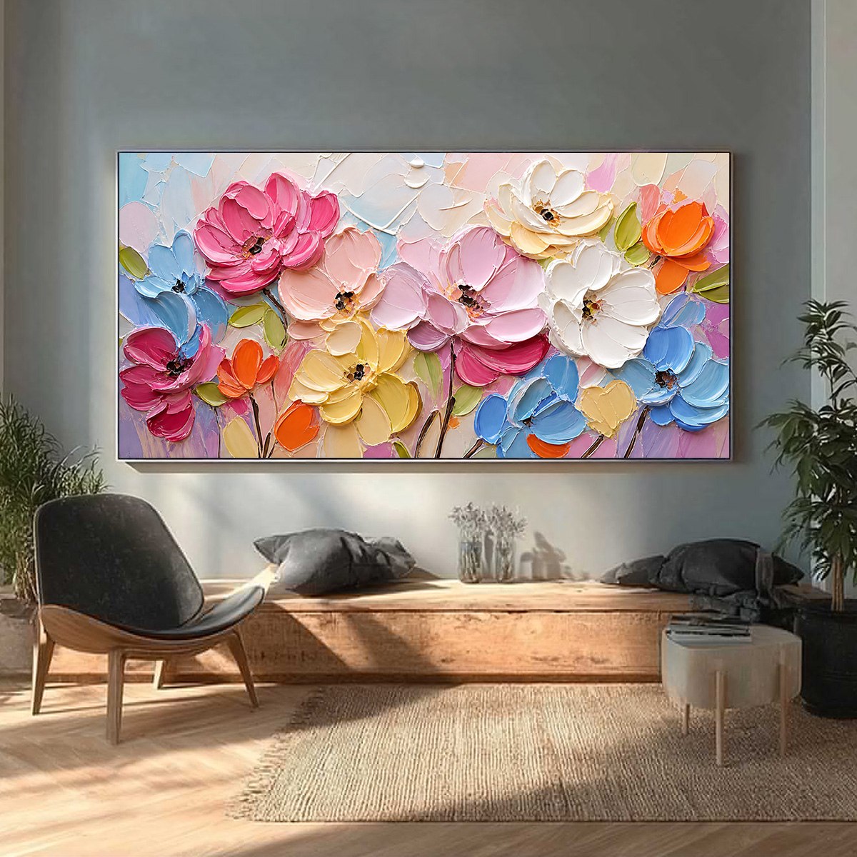 SYMPHONY IN BLOOM: Colorful Impasto Floral Palette Knife Painting