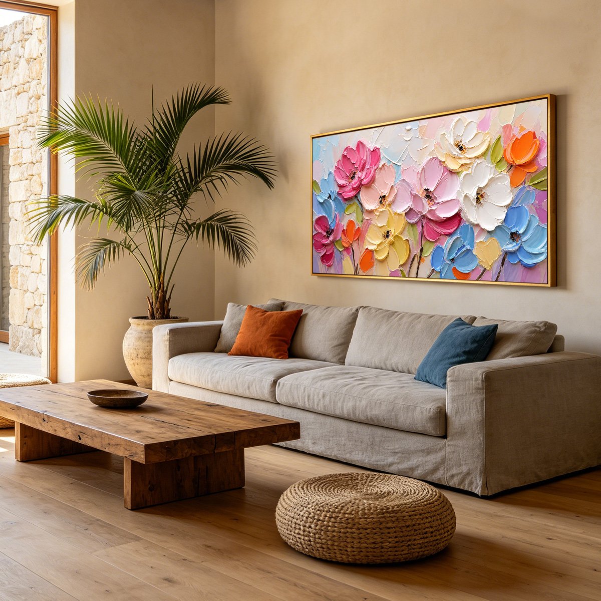 SYMPHONY IN BLOOM: Colorful Impasto Floral Palette Knife Painting