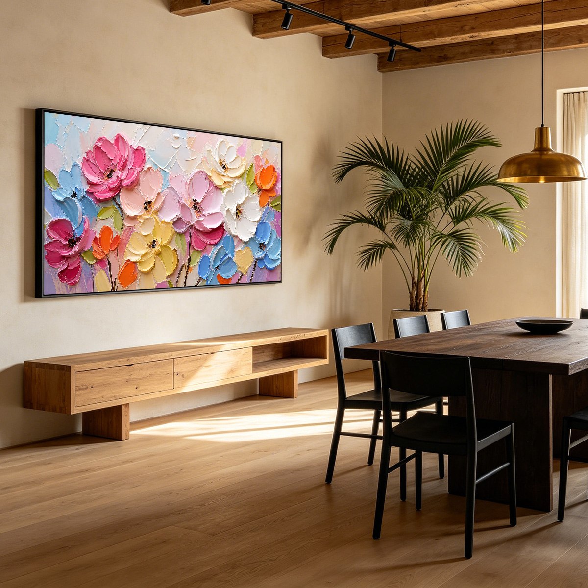 SYMPHONY IN BLOOM: Colorful Impasto Floral Palette Knife Painting